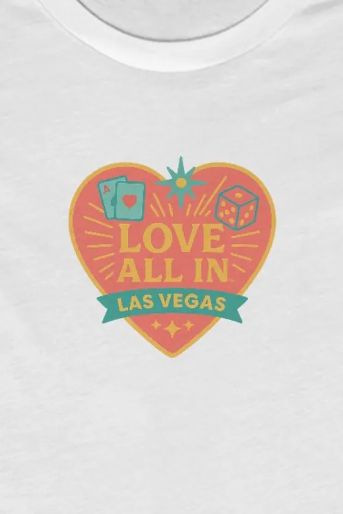 Love All In™ Las Vegas, Heart, Luxury Women's Graphic Tee T-Shirt, Boyfriend, Poker Cards, Dice, Design 1 - Image 2