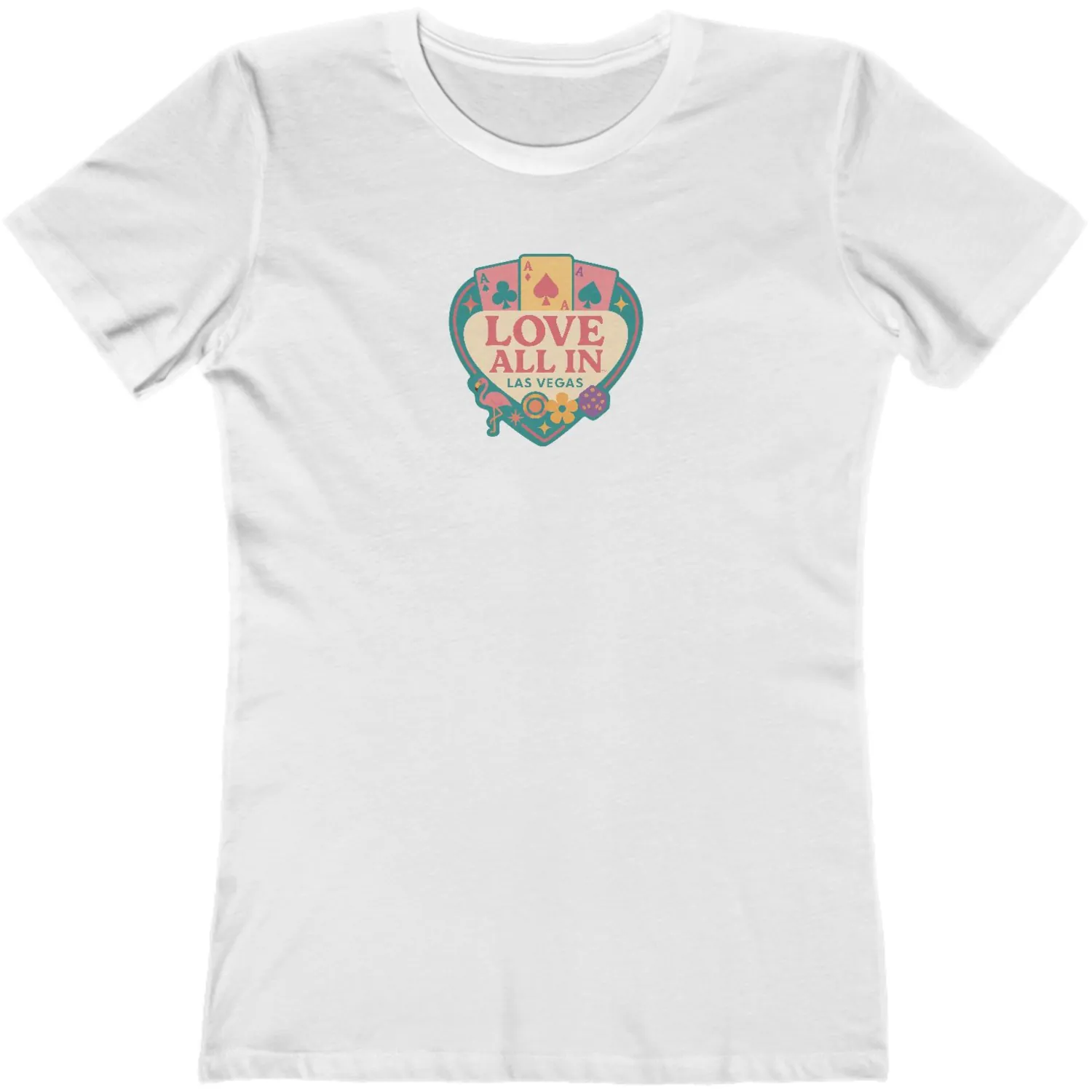 Love All In™ Las Vegas, Heart, Luxury Women's Graphic Tee T-Shirt, Boyfriend, Poker Cards, Flamingo, Dice, Chips, Design 4 - Image 4