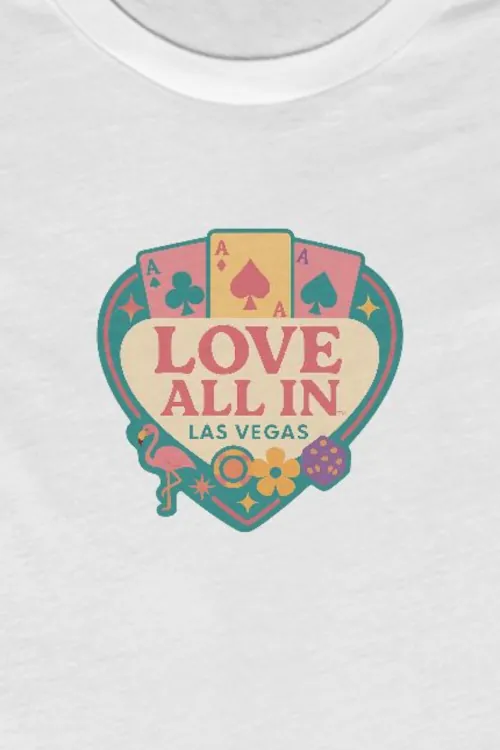 Love All In™ Las Vegas, Heart, Luxury Women's Graphic Tee T-Shirt, Boyfriend, Poker Cards, Flamingo, Dice, Chips, Design 4 - Image 2