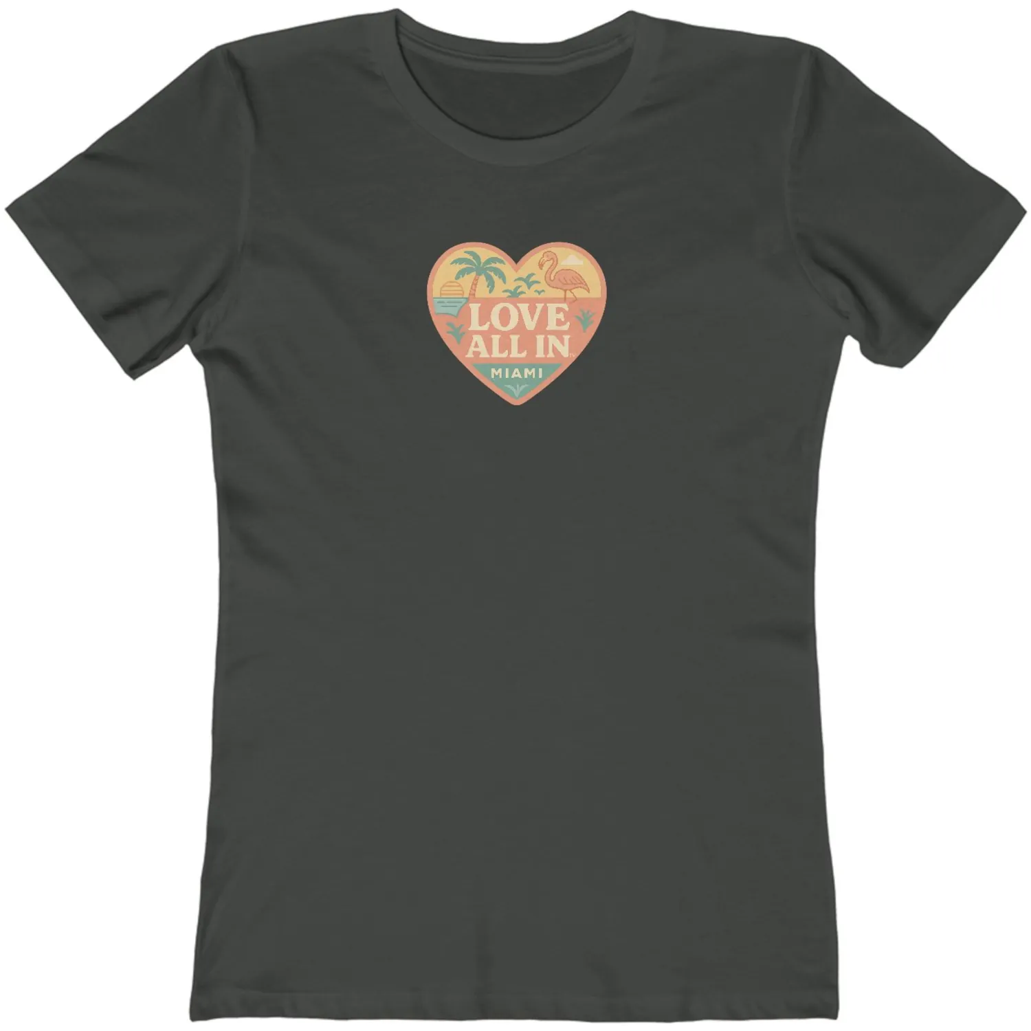 Love All In™ Miami, Heart, Luxury Women’s Graphic Tee T-Shirt, Boyfriend, Design 2 - Image 7