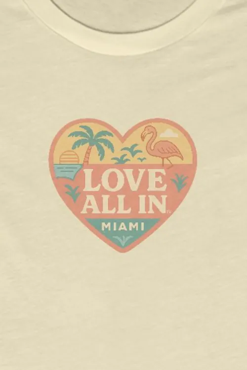 Love All In™ Miami, Heart, Luxury Women’s Graphic Tee T-Shirt, Boyfriend, Design 2 - Image 2