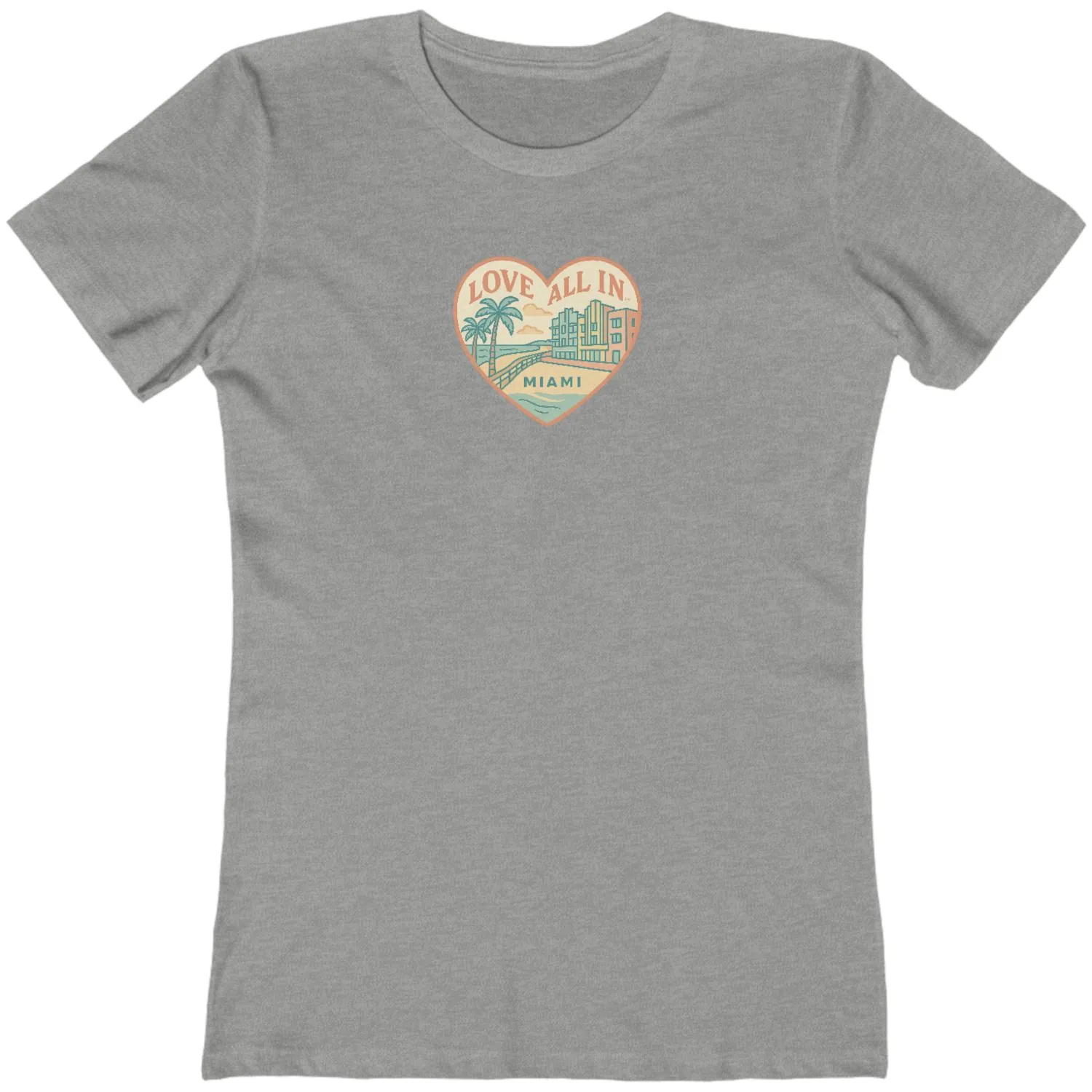 Love All In™ Miami, Heart, Luxury Women’s Graphic Tee T-Shirt, Boyfriend, Design 3 - Image 7