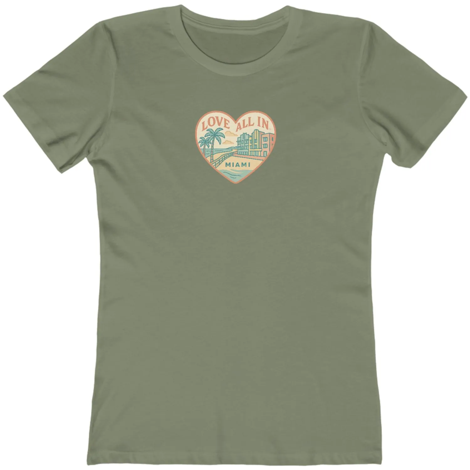 Love All In™ Miami, Heart, Luxury Women’s Graphic Tee T-Shirt, Boyfriend, Design 3 - Image 6