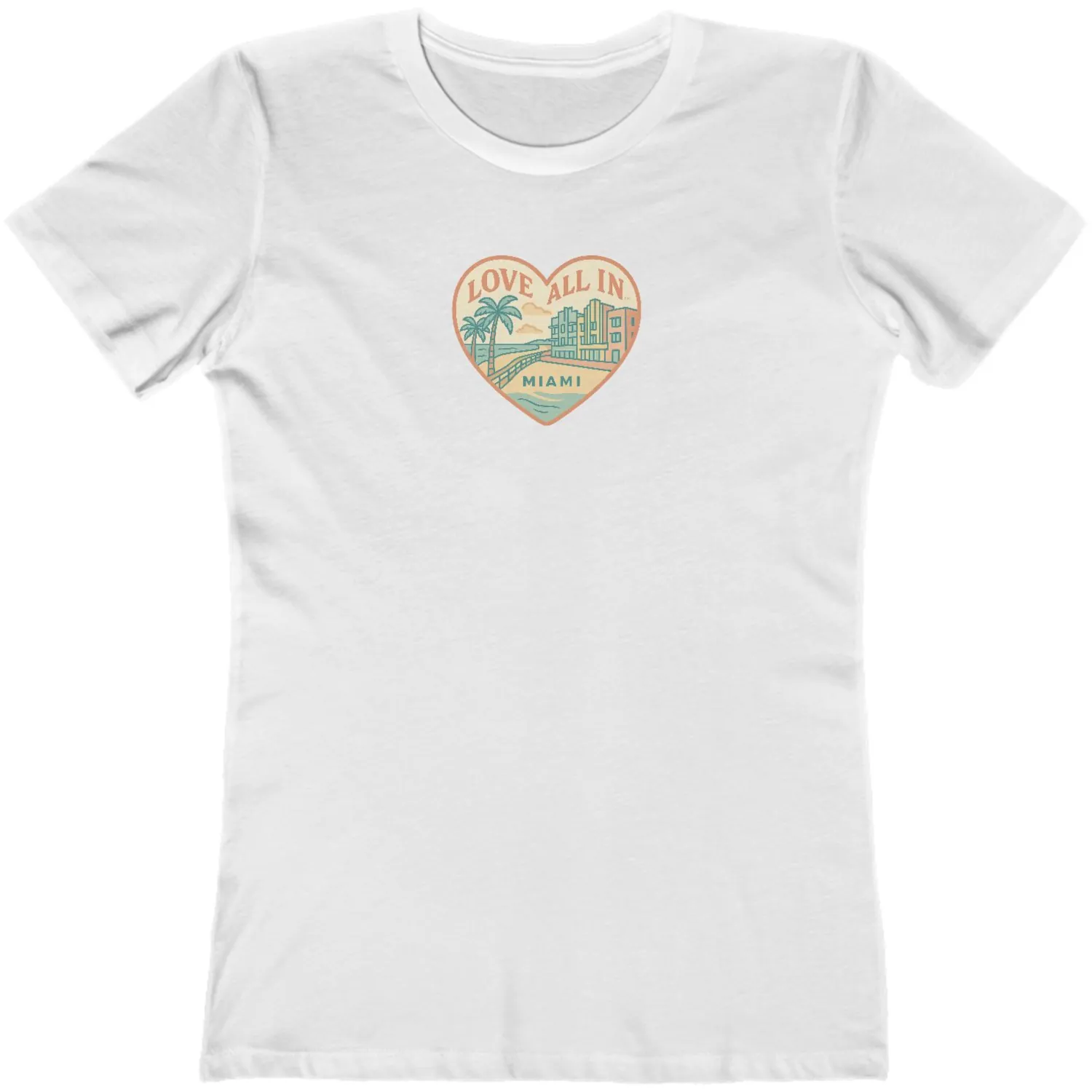Love All In™ Miami, Heart, Luxury Women’s Graphic Tee T-Shirt, Boyfriend, Design 3 - Image 8