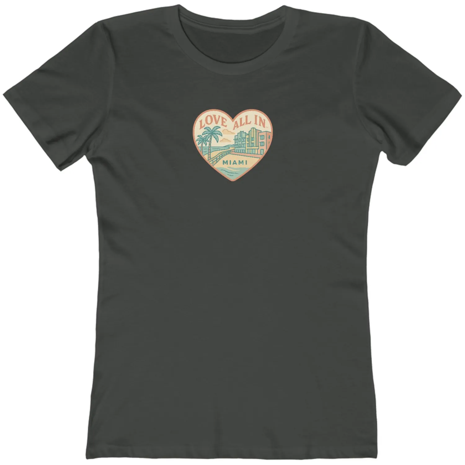 Love All In™ Miami, Heart, Luxury Women’s Graphic Tee T-Shirt, Boyfriend, Design 3 - Image 9