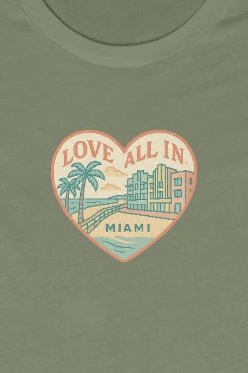 Love All In™ Miami, Heart, Luxury Women’s Graphic Tee T-Shirt, Boyfriend, Design 3 - Image 2