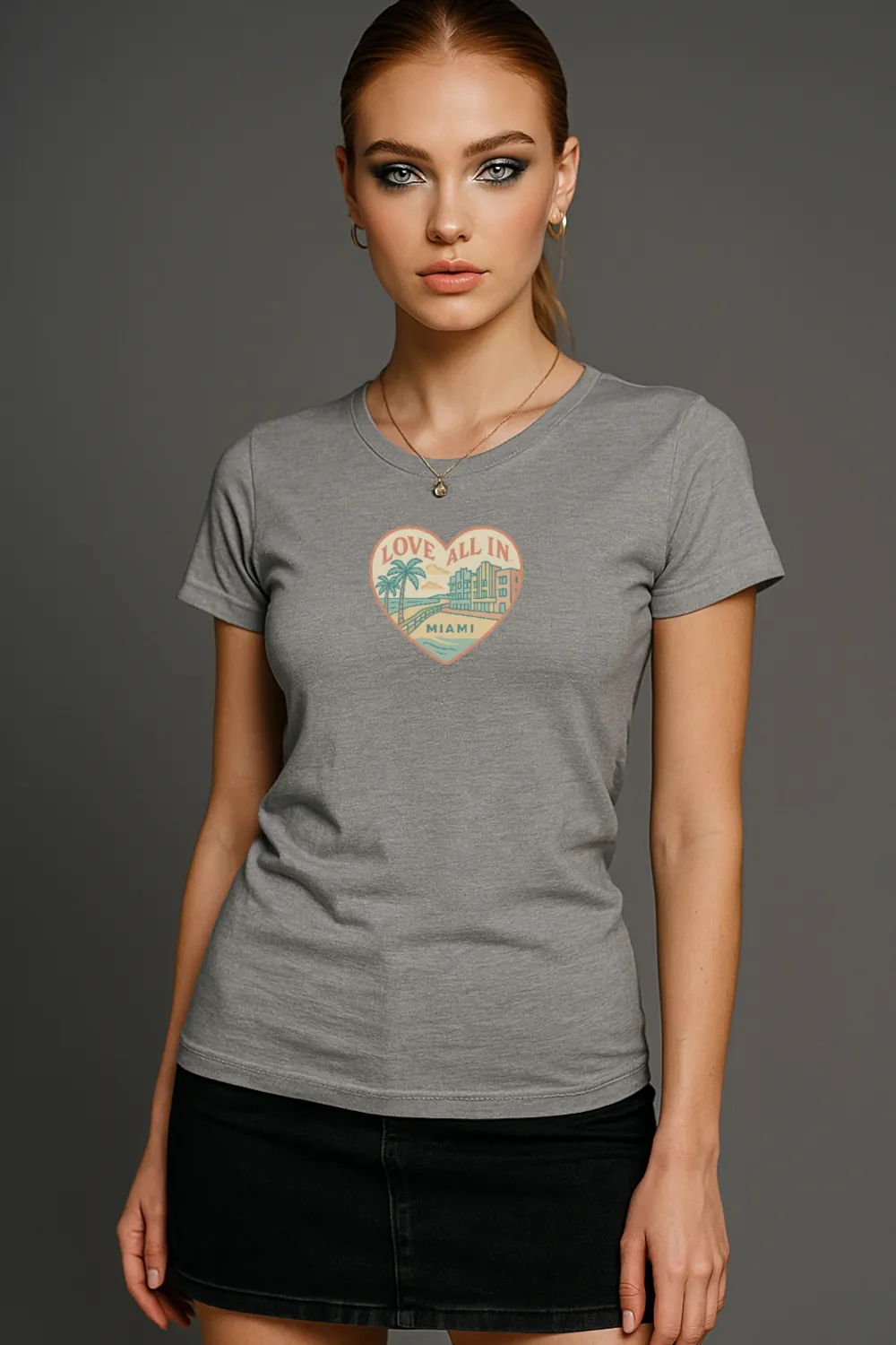 Love All In™ Miami, Heart, Luxury Women’s Graphic Tee T-Shirt, Boyfriend, Design 3 - Image 3