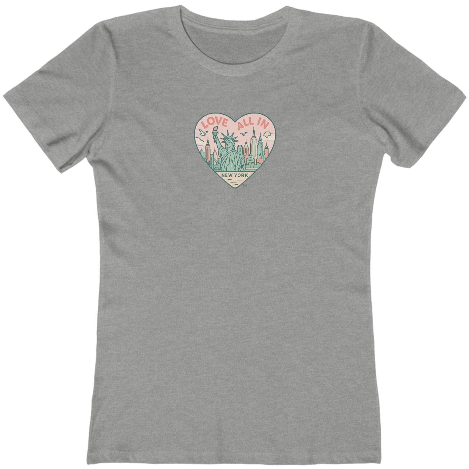 Love All In™ New York, Heart, Women’s Luxury Graphic Tee T-Shirt, Boyfriend, Design 2 - Image 9