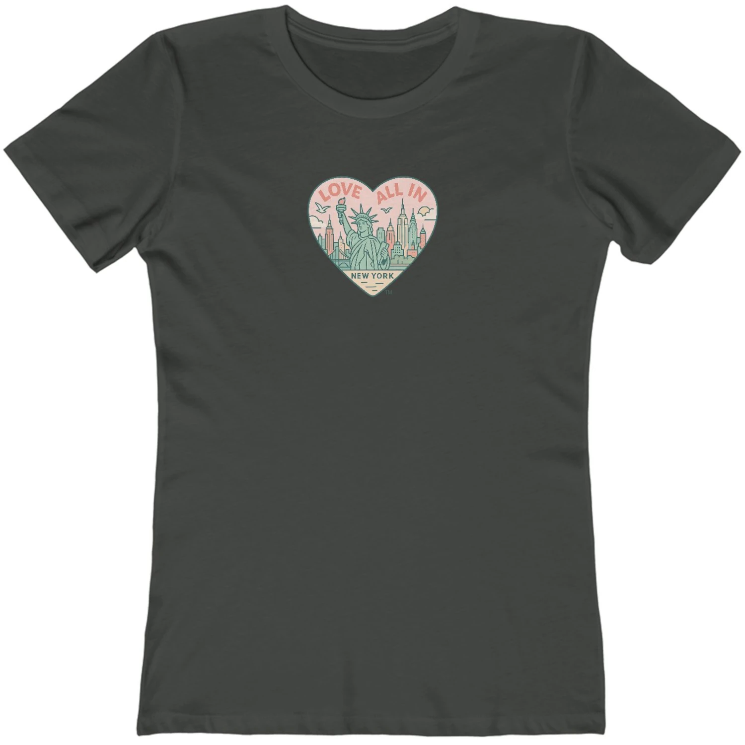 Love All In™ New York, Heart, Women’s Luxury Graphic Tee T-Shirt, Boyfriend, Design 2 - Image 13
