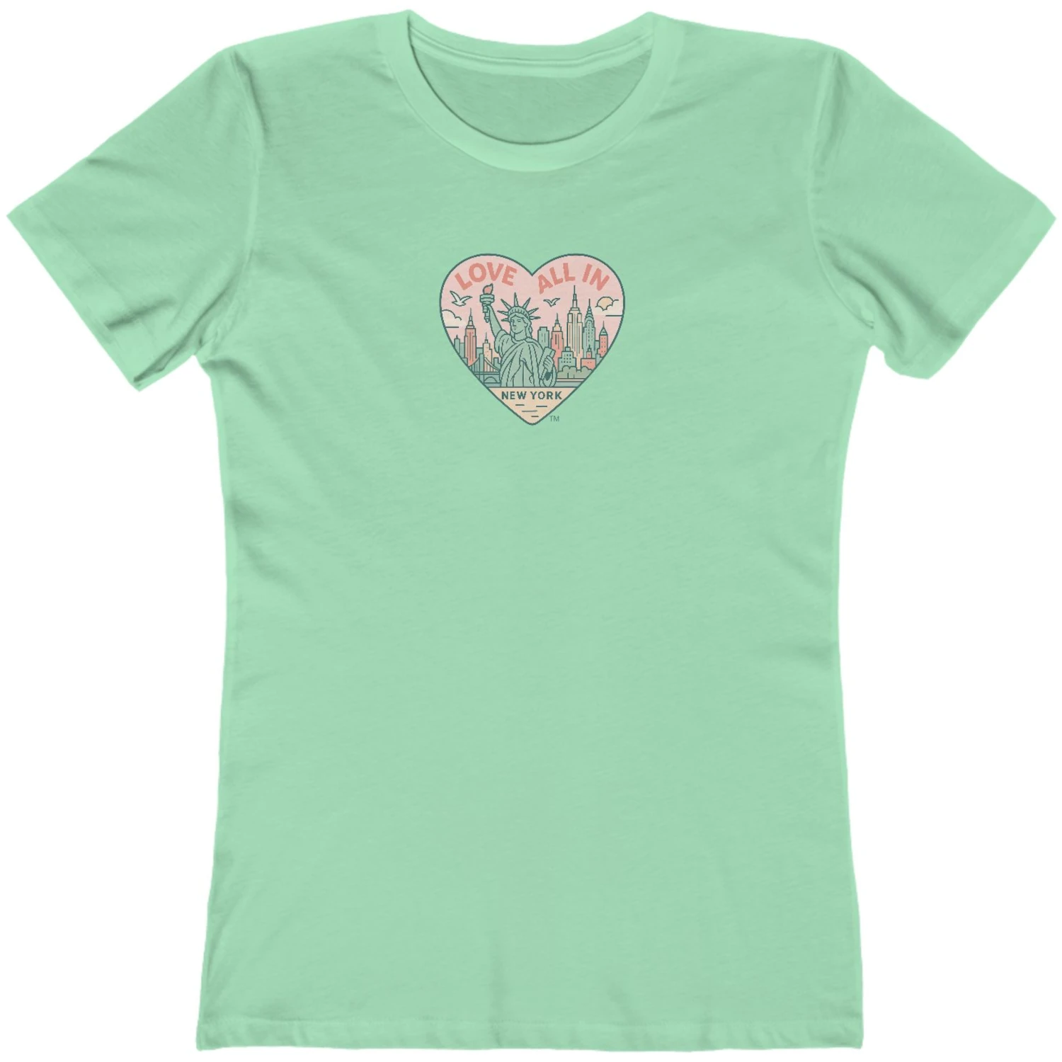 Love All In™ New York, Heart, Women’s Luxury Graphic Tee T-Shirt, Boyfriend, Design 2 - Image 11