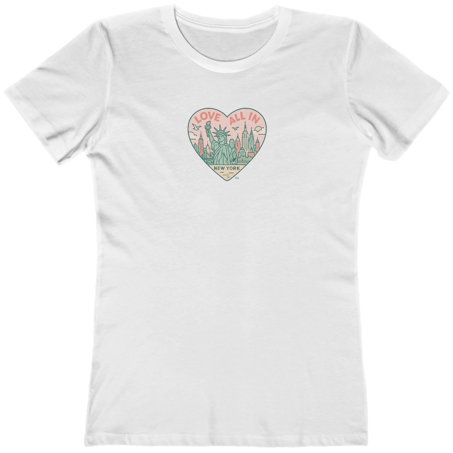 Love All In™ New York, Heart, Women’s Luxury Graphic Tee T-Shirt, Boyfriend, Design 2 - Image 12