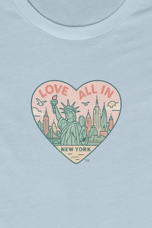 Love All In™ New York, Heart, Women’s Luxury Graphic Tee T-Shirt, Boyfriend, Design 2
