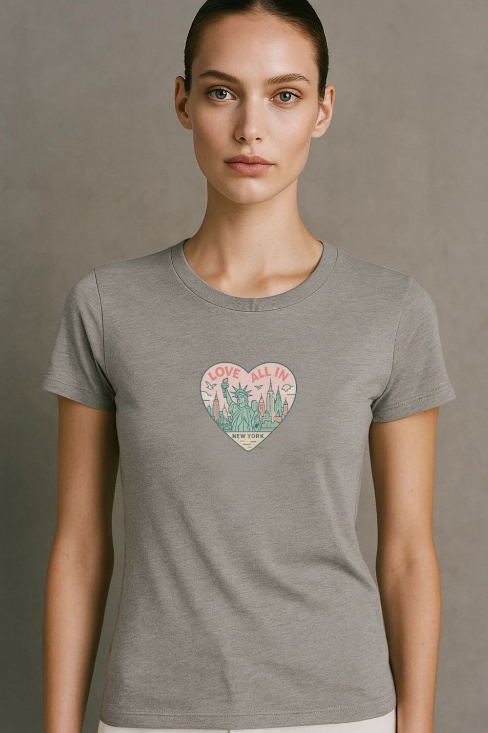 Love All In™ New York, Heart, Women’s Luxury Graphic Tee T-Shirt, Boyfriend, Design 2 - Image 3