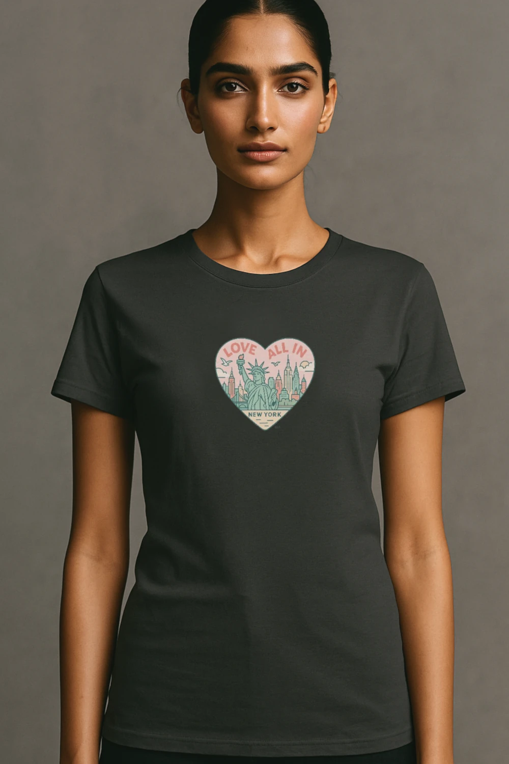 Love All In™ New York, Heart, Women’s Luxury Graphic Tee T-Shirt, Boyfriend, Design 2 - Image 7
