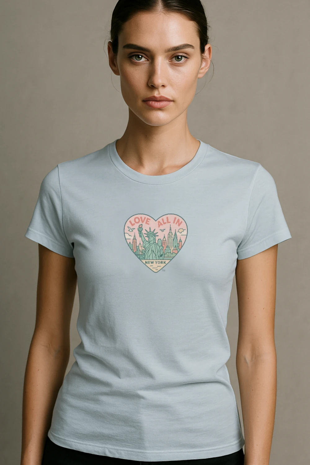 Love All In™ New York, Heart, Women’s Luxury Graphic Tee T-Shirt, Boyfriend, Design 2 - Image 2