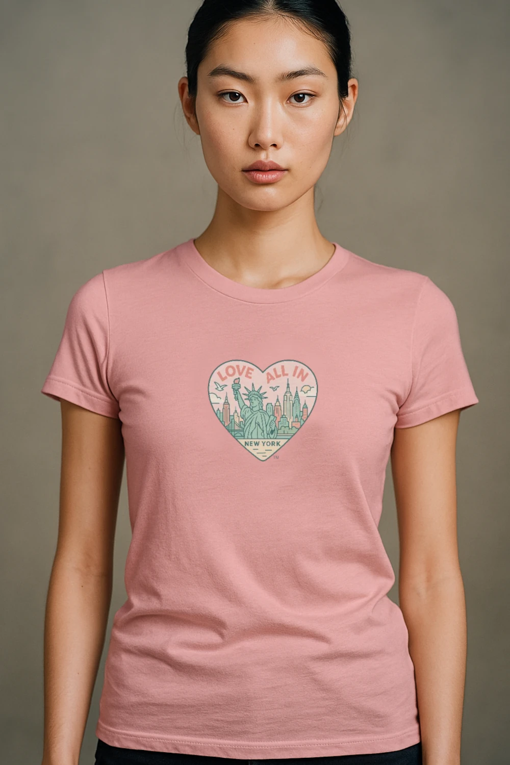 Love All In™ New York, Heart, Women’s Luxury Graphic Tee T-Shirt, Boyfriend, Design 2 - Image 4