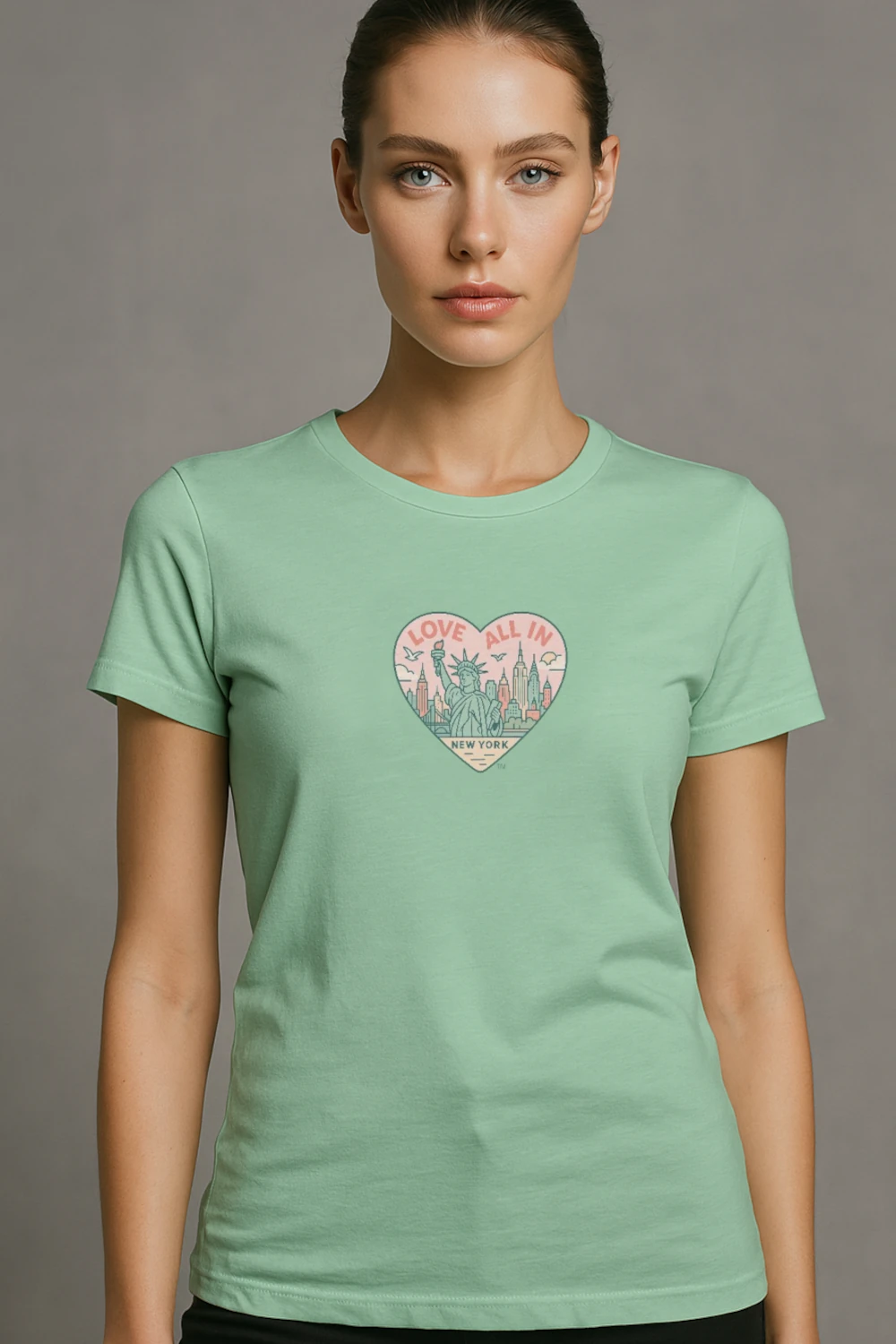 Love All In™ New York, Heart, Women’s Luxury Graphic Tee T-Shirt, Boyfriend, Design 2 - Image 5