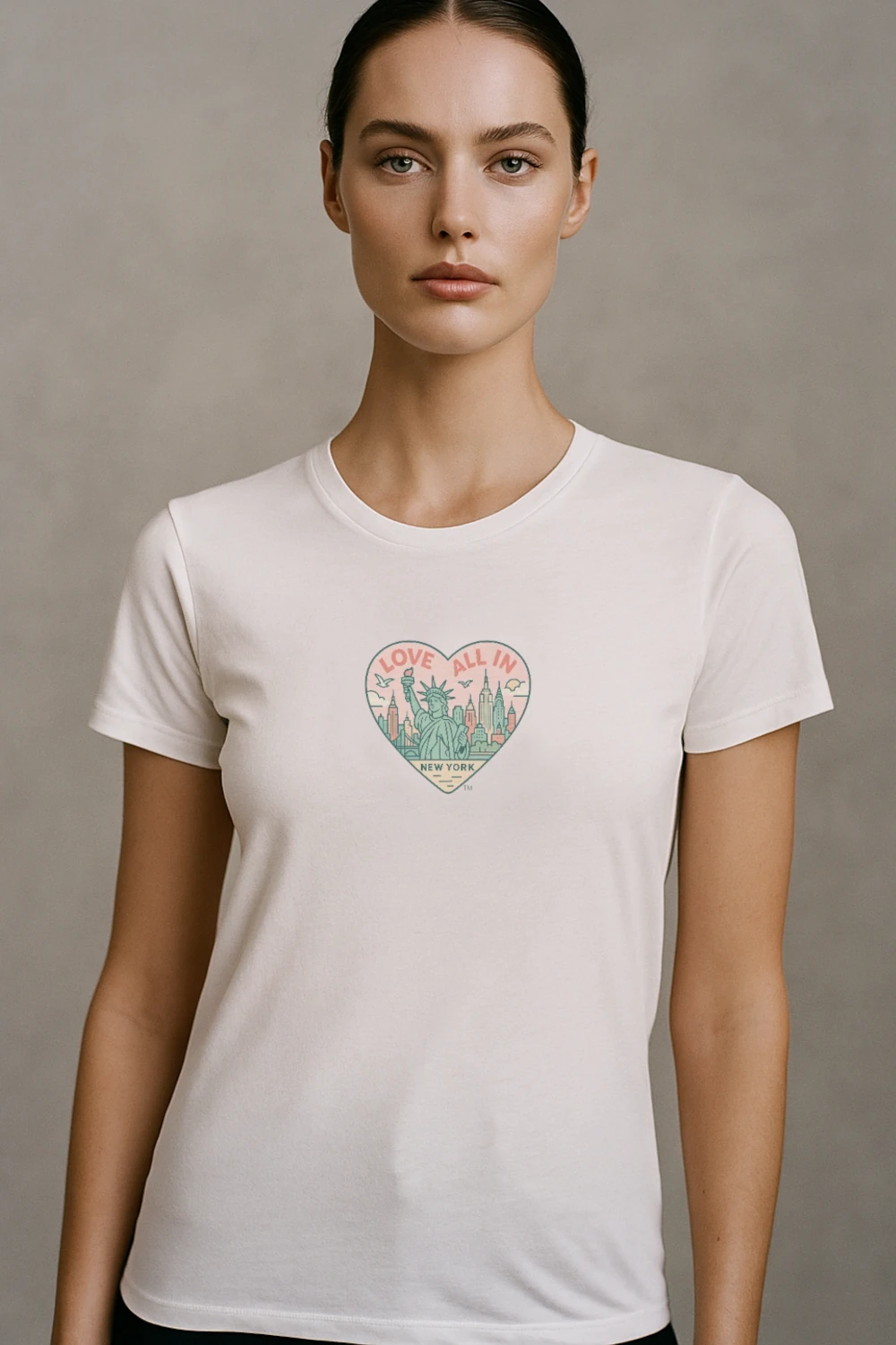 Love All In™ New York, Heart, Women’s Luxury Graphic Tee T-Shirt, Boyfriend, Design 2 - Image 6
