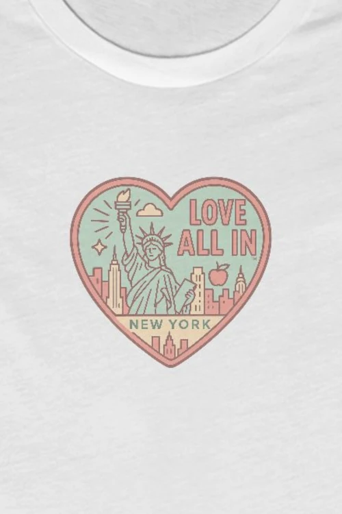 Love All In™ New York, Heart, Luxury Women’s Graphic Tee T-Shirt, Boyfriend, Design 3