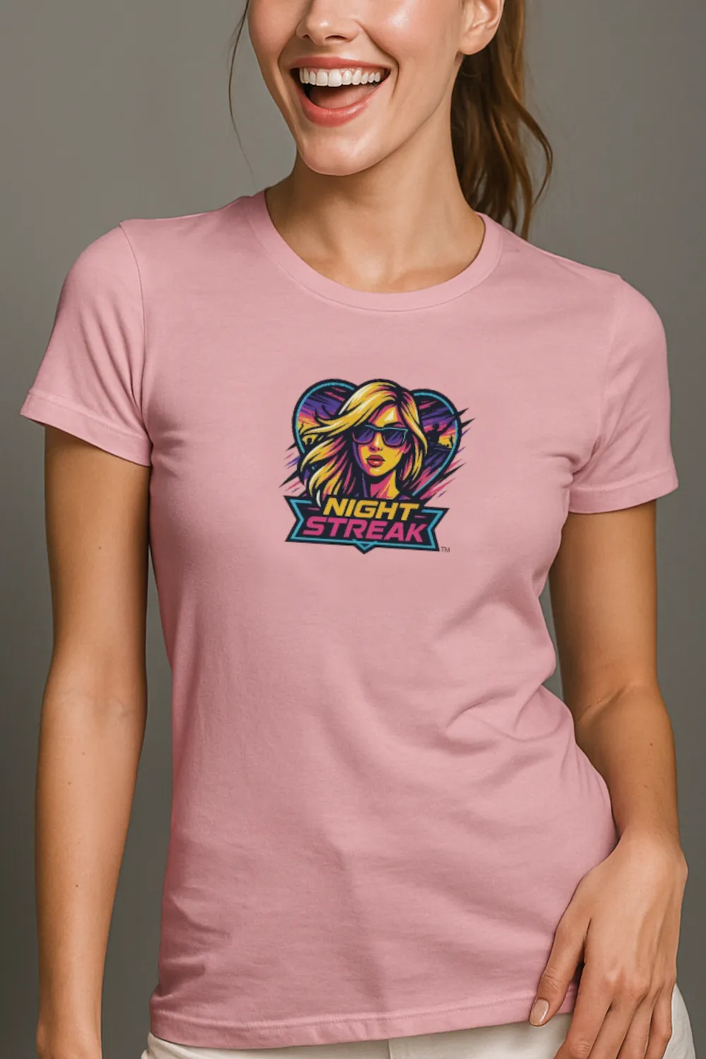 Night Streak™, New Wave, Heart, Women's Luxury Graphic Tee T-Shirt, Boyfriend, Design 1 - Image 3