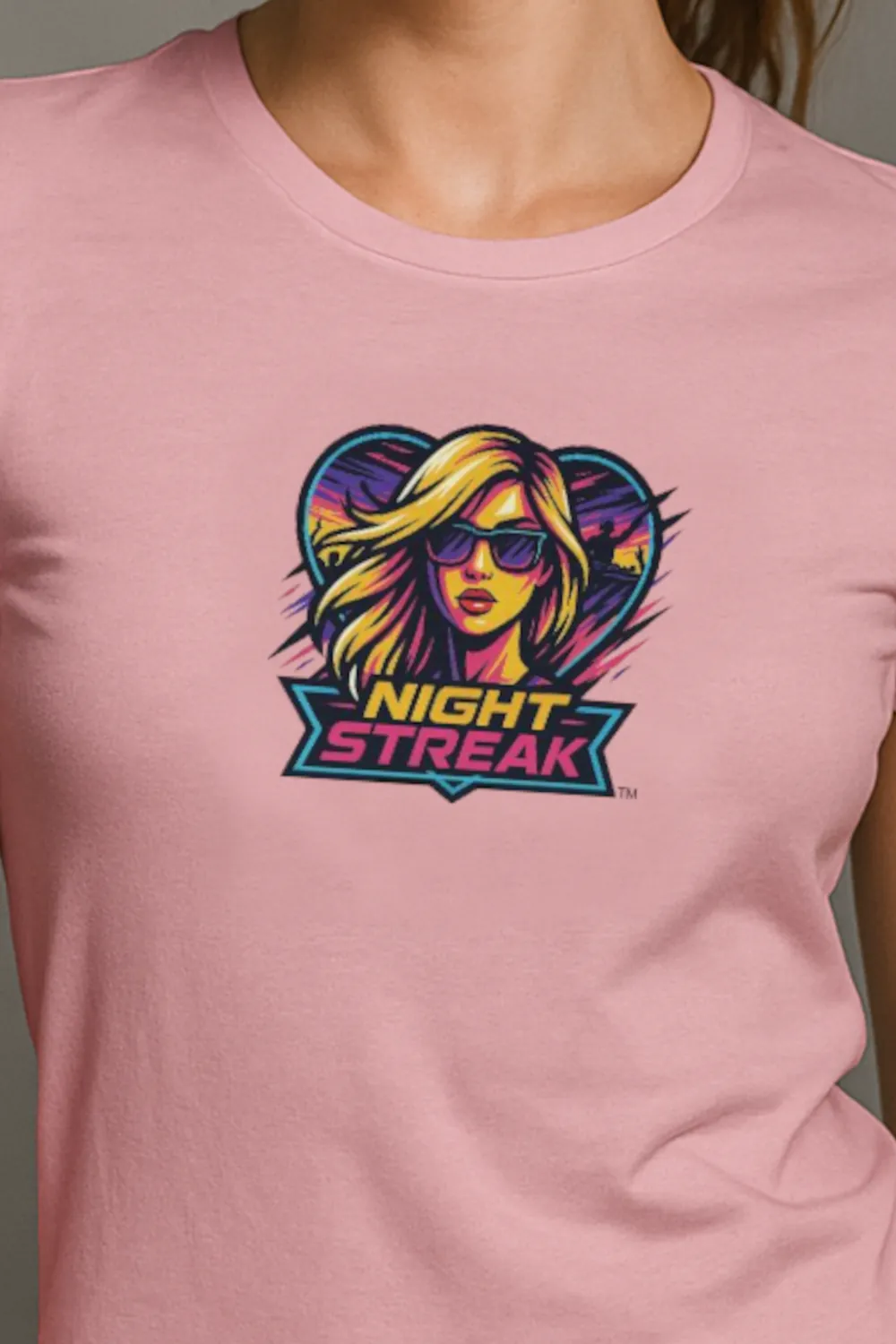 Night Streak™, New Wave, Heart, Women's Luxury Graphic Tee T-Shirt, Boyfriend, Design 1 - Image 2