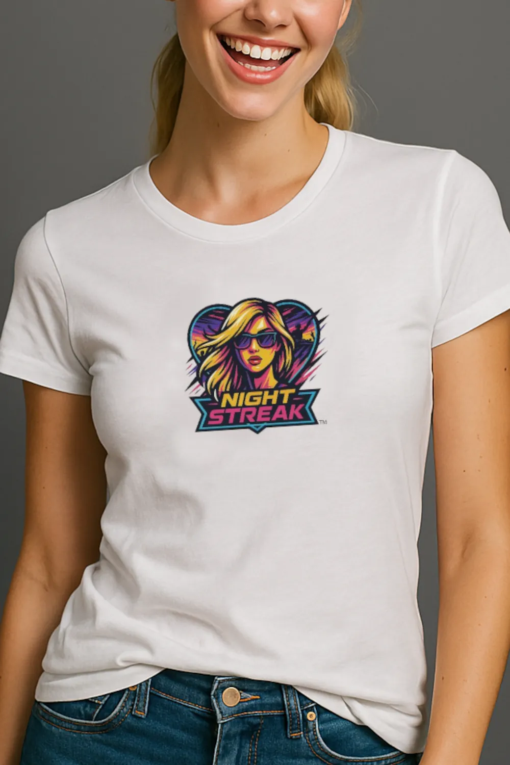 Night Streak™, New Wave, Heart, Women's Luxury Graphic Tee T-Shirt, Boyfriend, Design 1 - Image 7