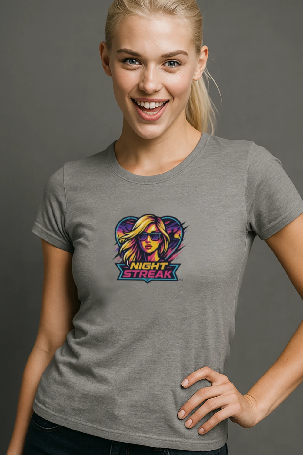 Night Streak™, New Wave, Heart, Women's Luxury Graphic Tee T-Shirt, Boyfriend, Design 1 - Image 4