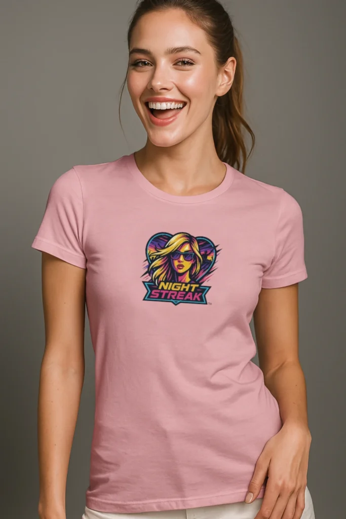Night Streak™, New Wave, Heart, Women's Luxury Graphic Tee T-Shirt, Boyfriend, Design 1