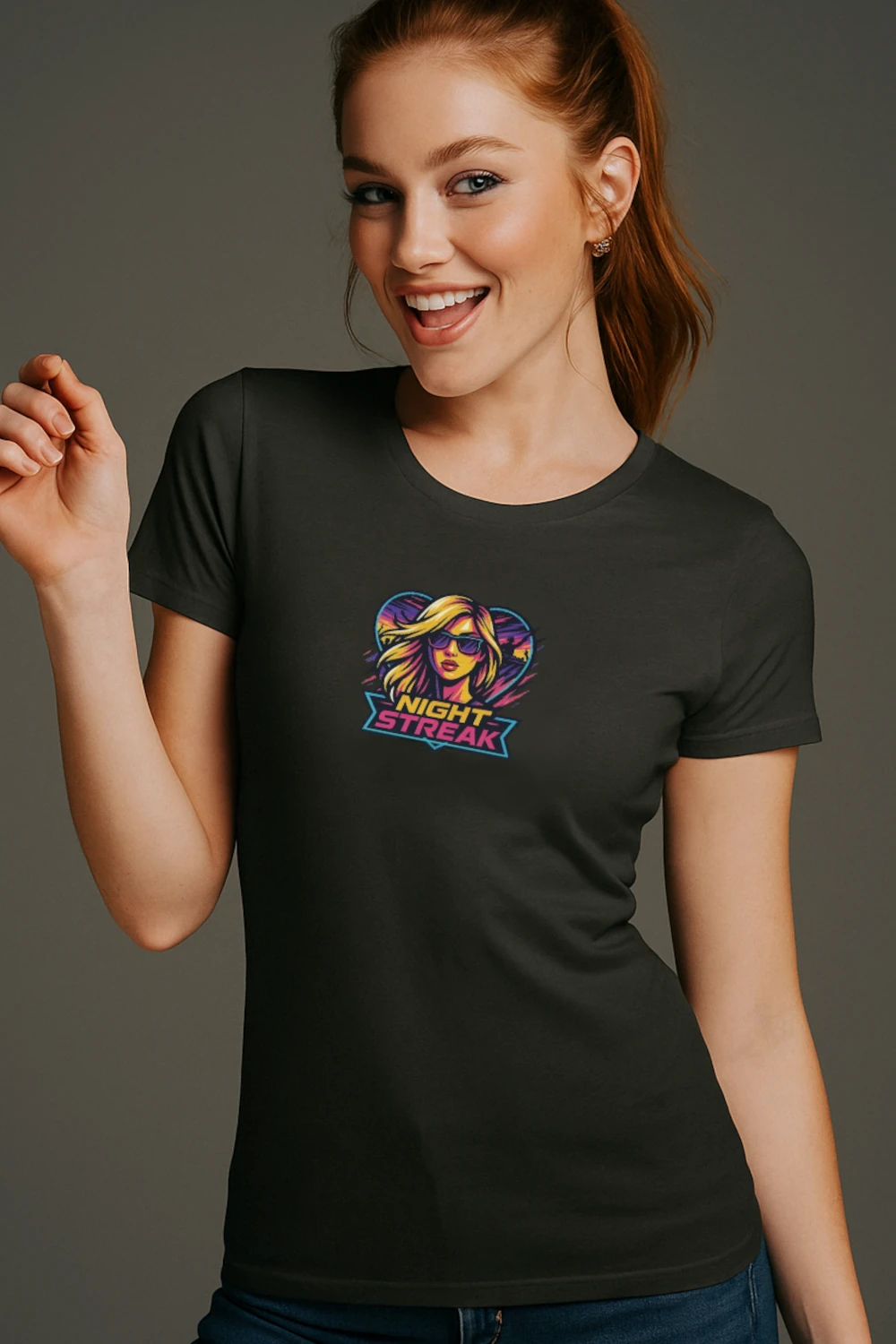 Night Streak™, New Wave, Heart, Women's Luxury Graphic Tee T-Shirt, Boyfriend, Design 1 - Image 5