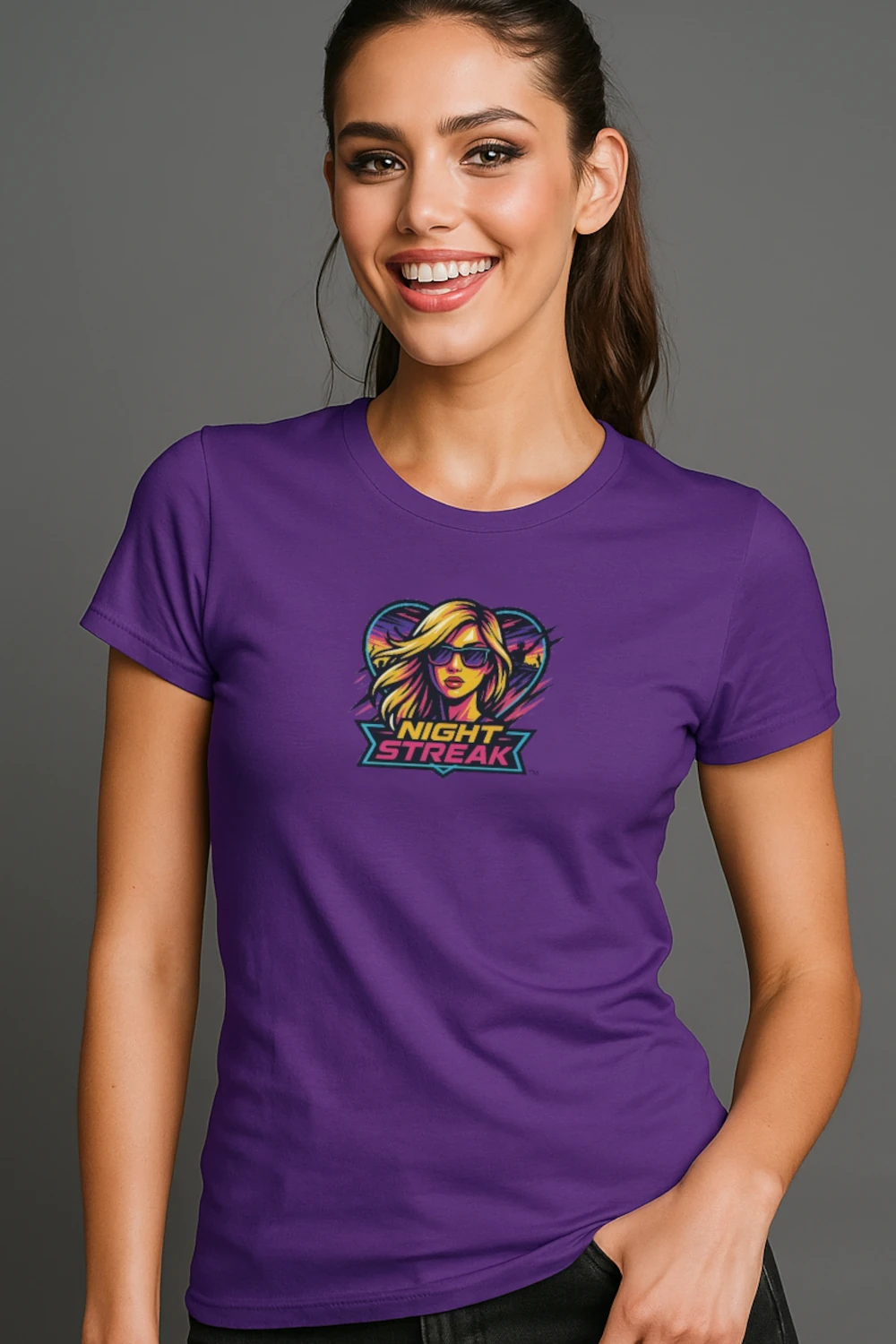 Night Streak™, New Wave, Heart, Women's Luxury Graphic Tee T-Shirt, Boyfriend, Design 1 - Image 9