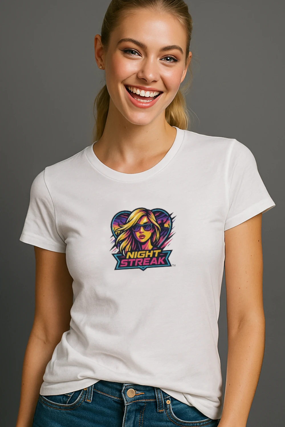 Night Streak™, New Wave, Heart, Women's Luxury Graphic Tee T-Shirt, Boyfriend, Design 1 - Image 6