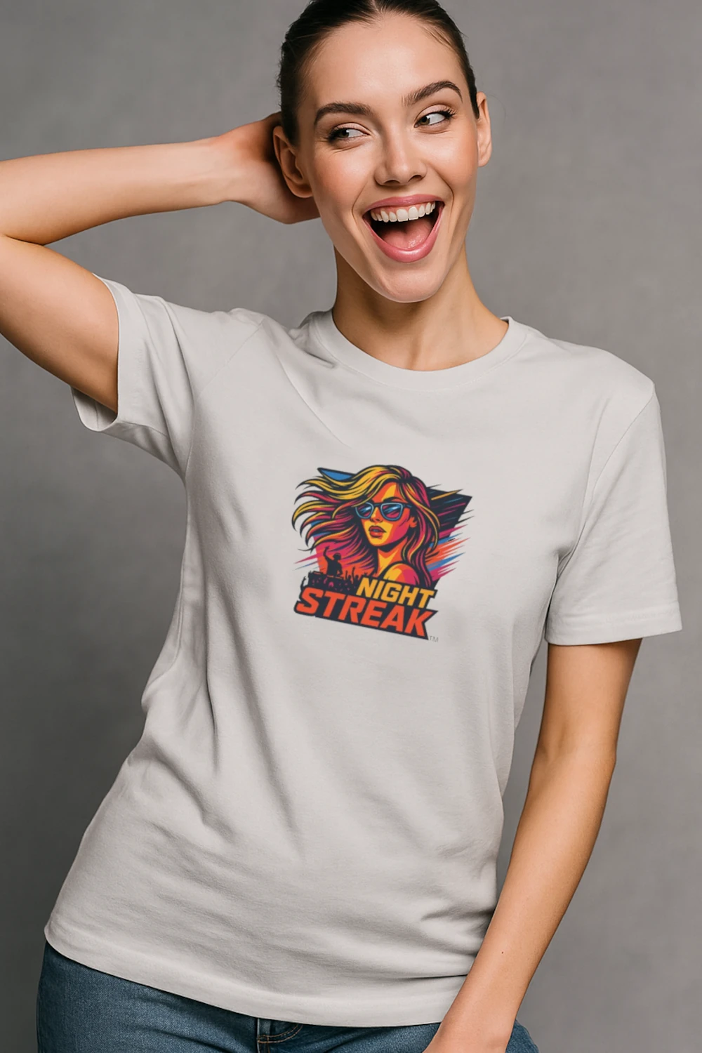 Night Streak™, New Wave, Unisex Women's Jersey Luxury Graphic Tee T-Shirt, Design 2 - Image 5