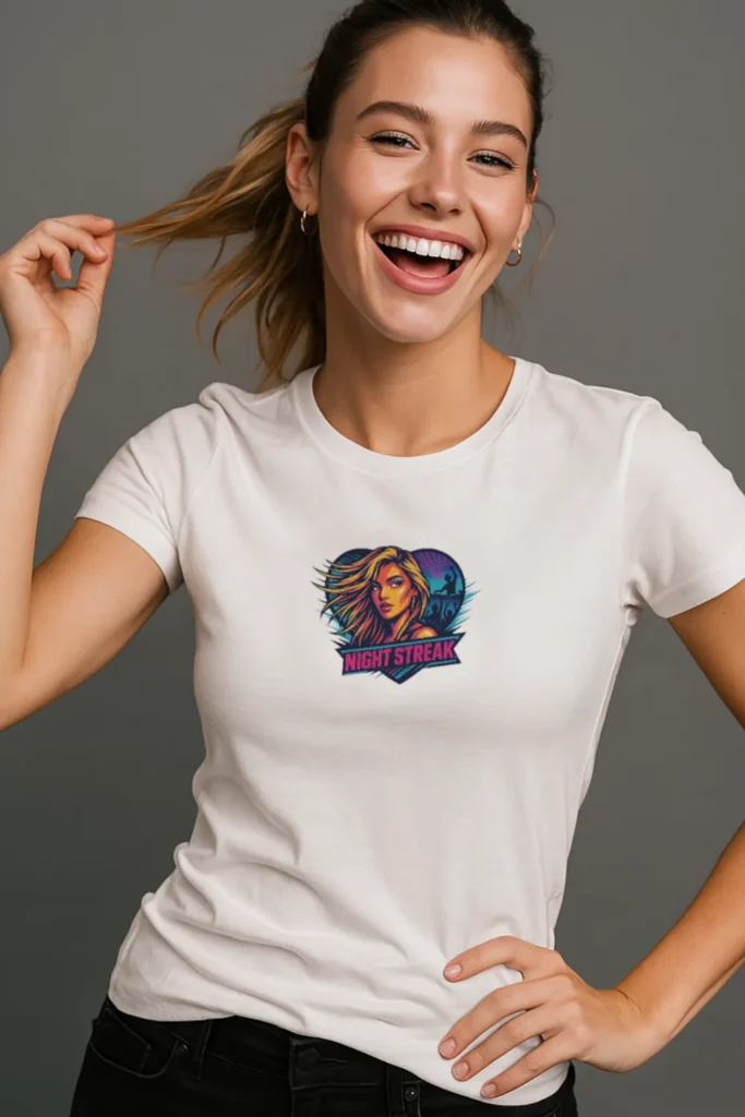 Night Streak™ New Wave, Heart, Luxury Women’s Graphic Tee T-Shirt, Boyfriend, Design 3