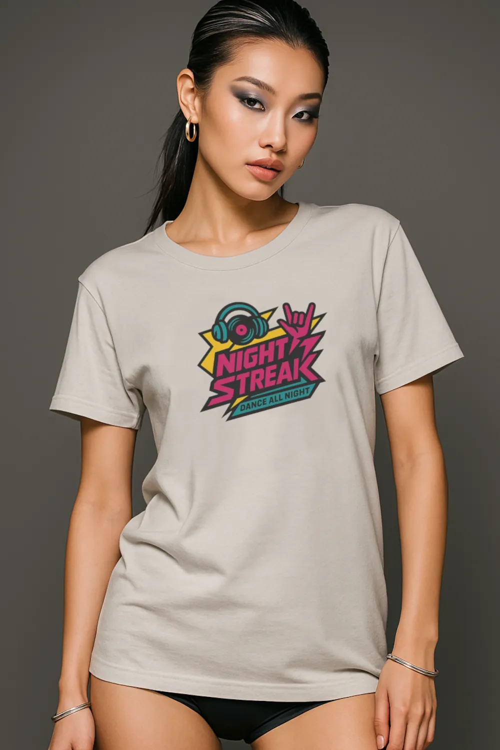 Night Streak™, 80's Retro, Luxury Unisex Jersey Women’s Graphic Tee T-Shirt, Design 2 - Image 2