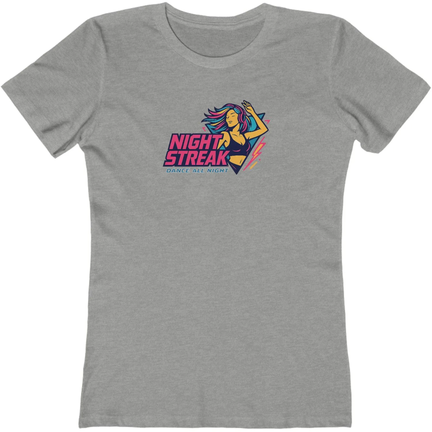 Night Streak™ Dance All Night, 80's Retro, Luxury Women’s Graphic Tee T-Shirt, Boyfriend, Design 3 - Image 4