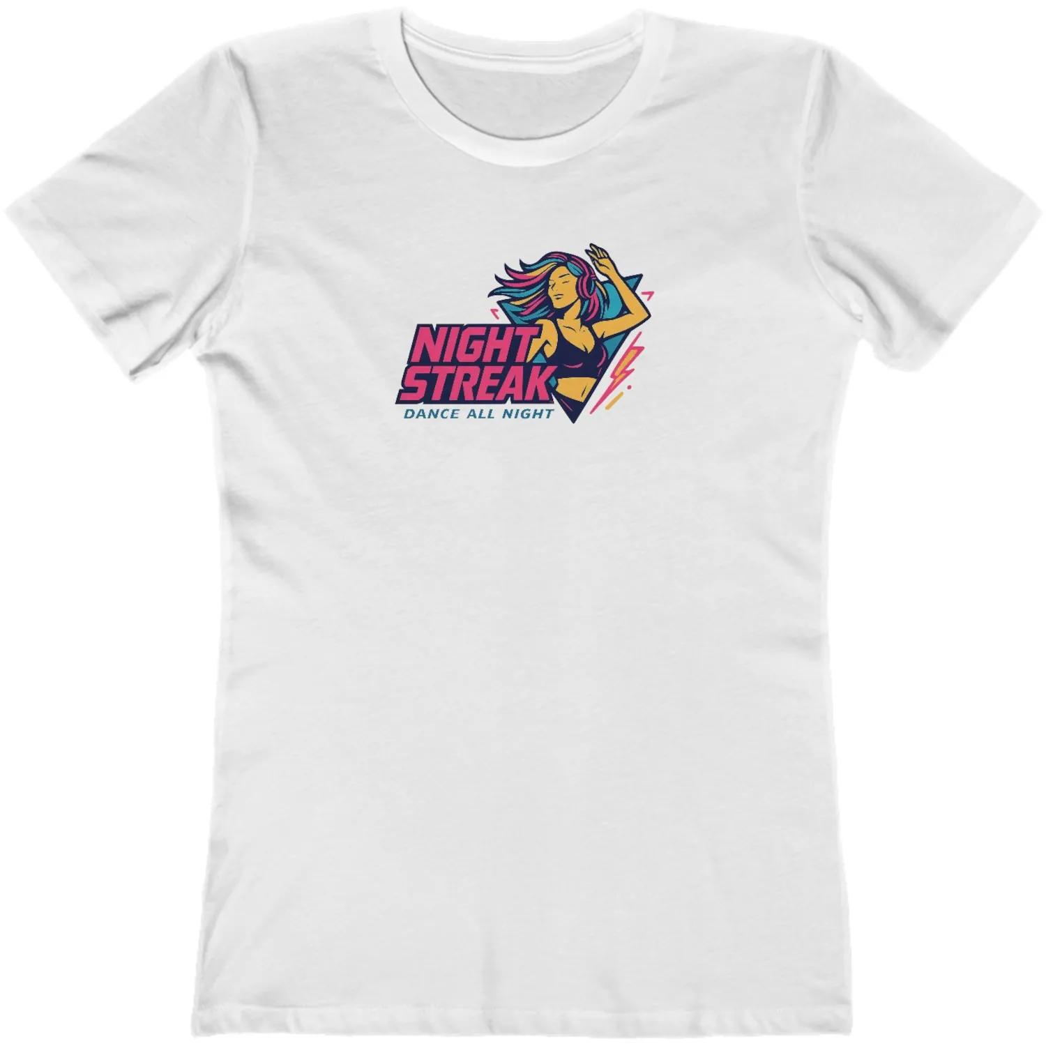 Night Streak™ Dance All Night, 80's Retro, Luxury Women’s Graphic Tee T-Shirt, Boyfriend, Design 3 - Image 7