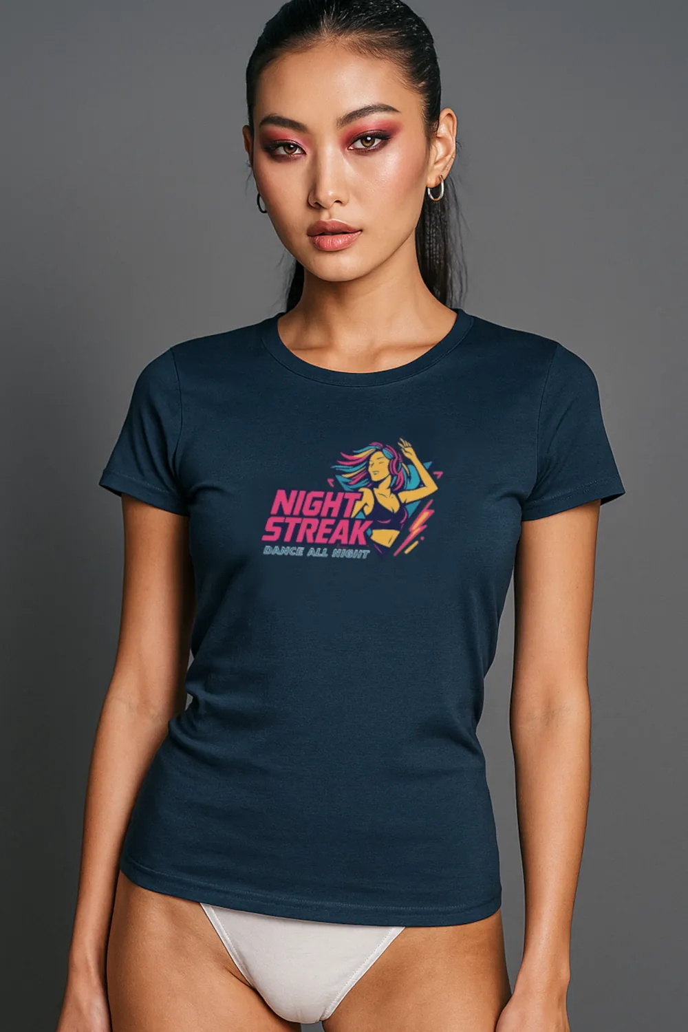Night Streak™ Dance All Night, 80's Retro, Luxury Women’s Graphic Tee T-Shirt, Boyfriend, Design 3 - Image 2