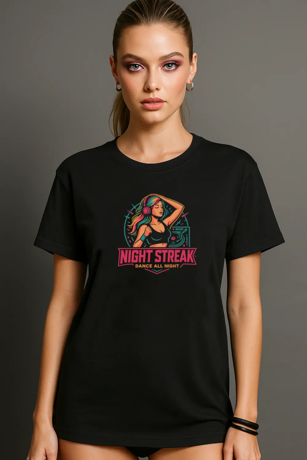 Night Streak™ Dance All Night, Luxury Women’s Graphic Tee T-Shirt, Boyfriend, Design 4 - Image 2