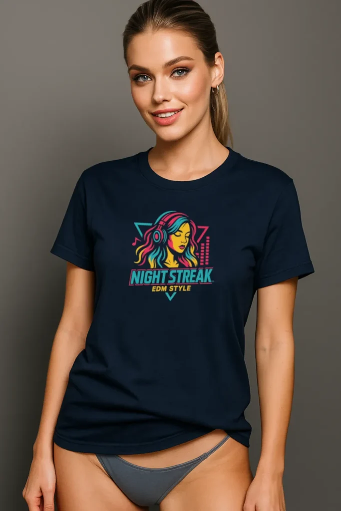 Night Streak™ EDM Style, 80's Retro, Luxury Unisex Jersey Women’s Graphic Tee T-Shirt, Design 1