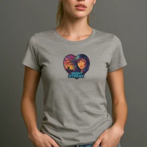 Night Streak™, Heart, Anime, Luxury Women’s Graphic Tee T-Shirt, Boyfriend, Design 1