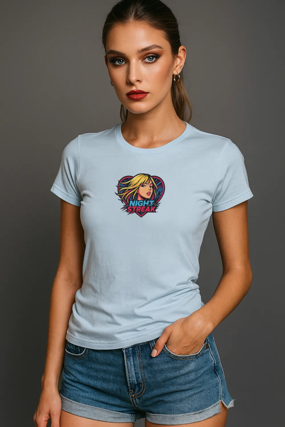 Night Streak™, Heart, Anime, Luxury Women’s Graphic Tee T-Shirt, Boyfriend, Design 2 - Image 2