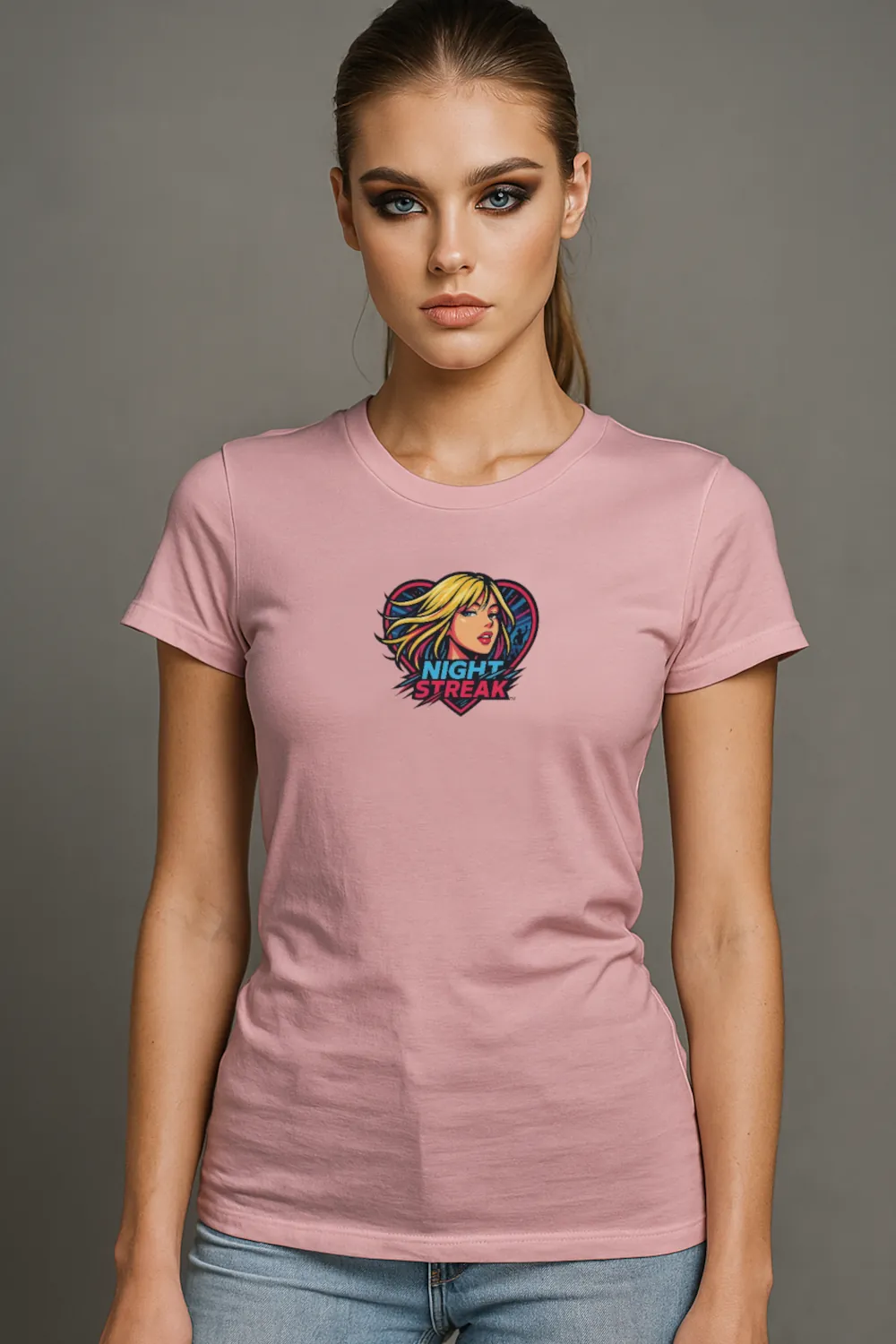 Night Streak™, Heart, Anime, Luxury Women’s Graphic Tee T-Shirt, Boyfriend, Design 2 - Image 3
