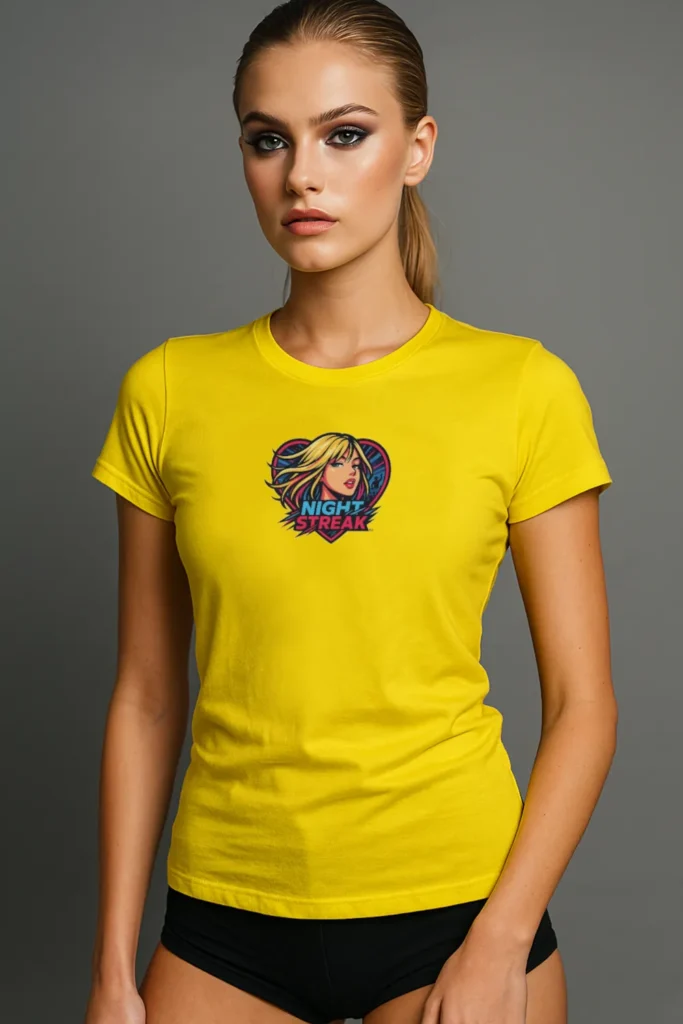 Night Streak™, Heart, Anime, Luxury Women’s Graphic Tee T-Shirt, Boyfriend, Design 2