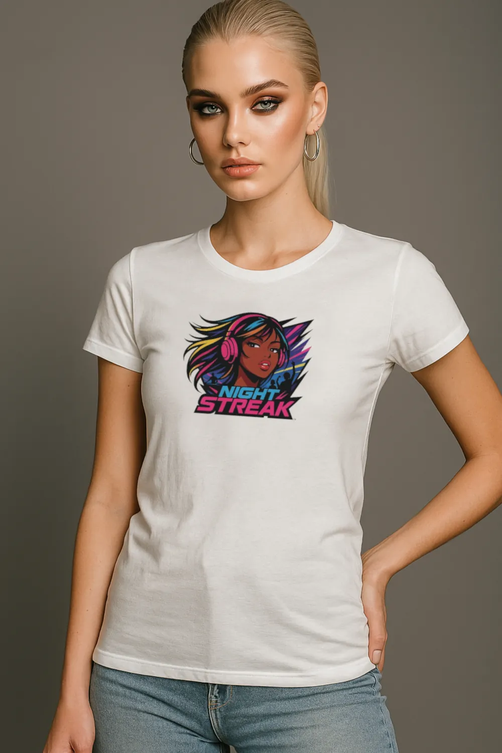 Night Streak™, Heart, Anime, Luxury Women’s Graphic Tee T-Shirt, Boyfriend, Design 3 - Image 3