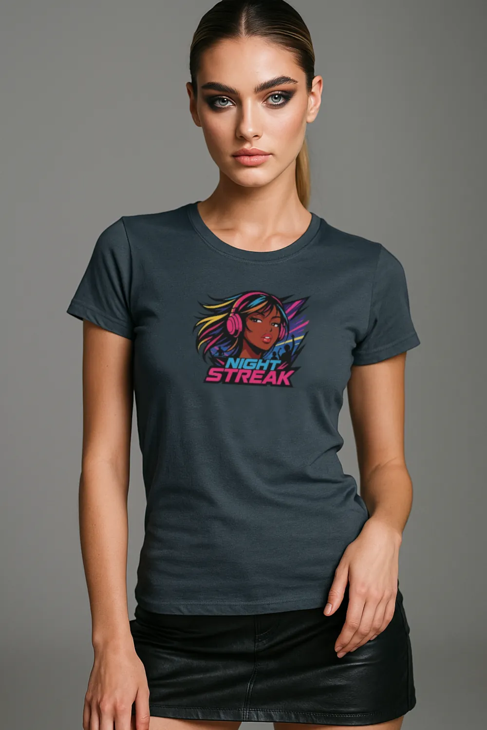 Night Streak™, Heart, Anime, Luxury Women’s Graphic Tee T-Shirt, Boyfriend, Design 3 - Image 2