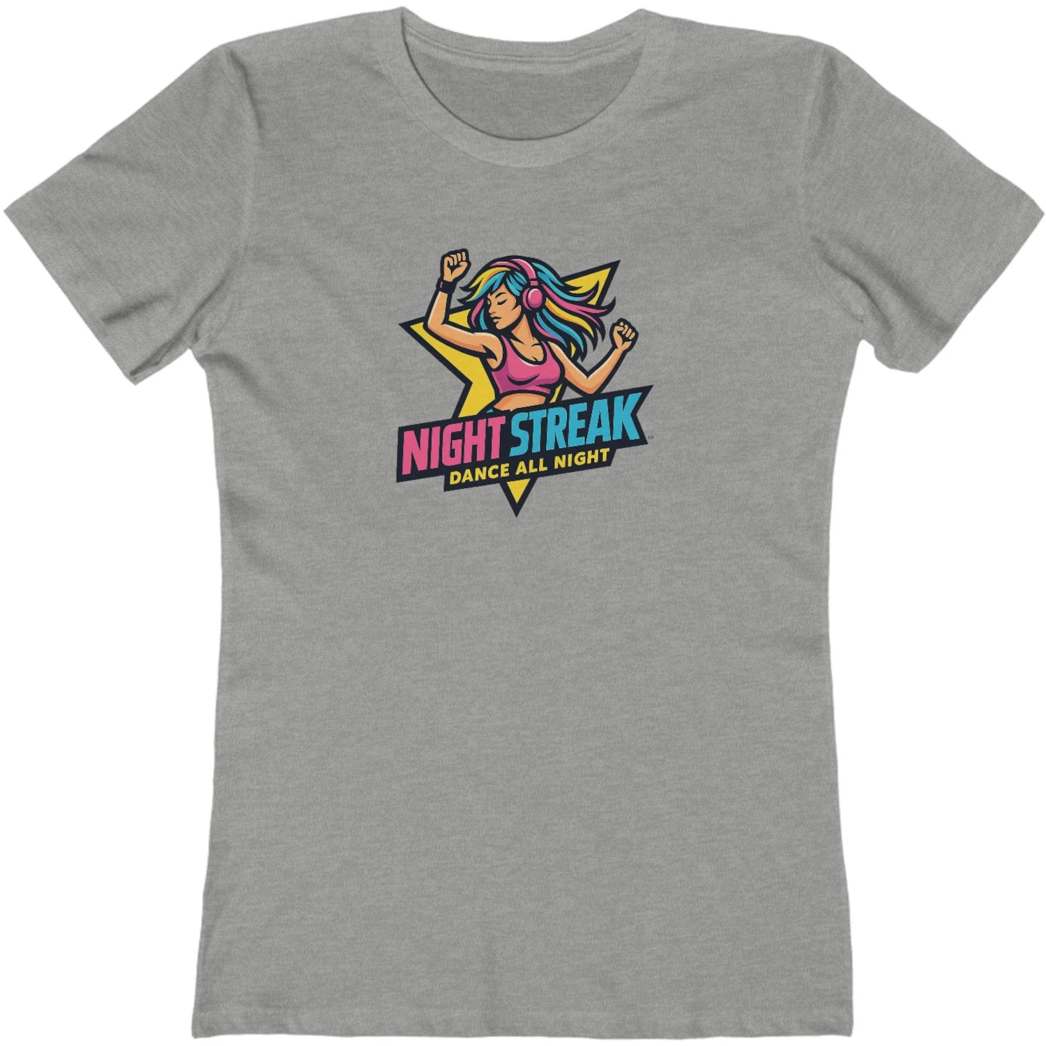 Night Streak™ Dance All Night, Women's Luxury Graphic Tee T-Shirt, Boyfriend, Design 1 - Image 9