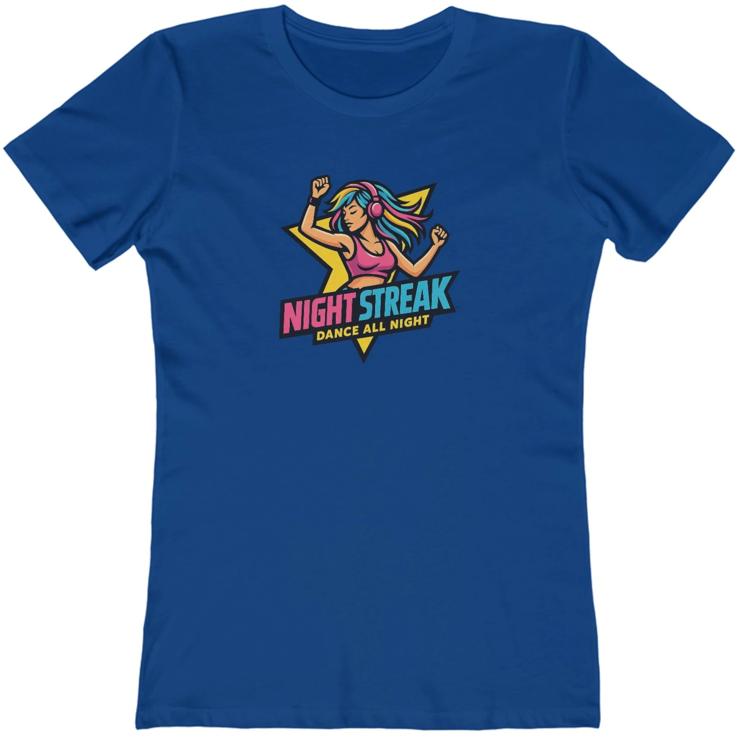 Night Streak™ Dance All Night, Women's Luxury Graphic Tee T-Shirt, Boyfriend, Design 1 - Image 7