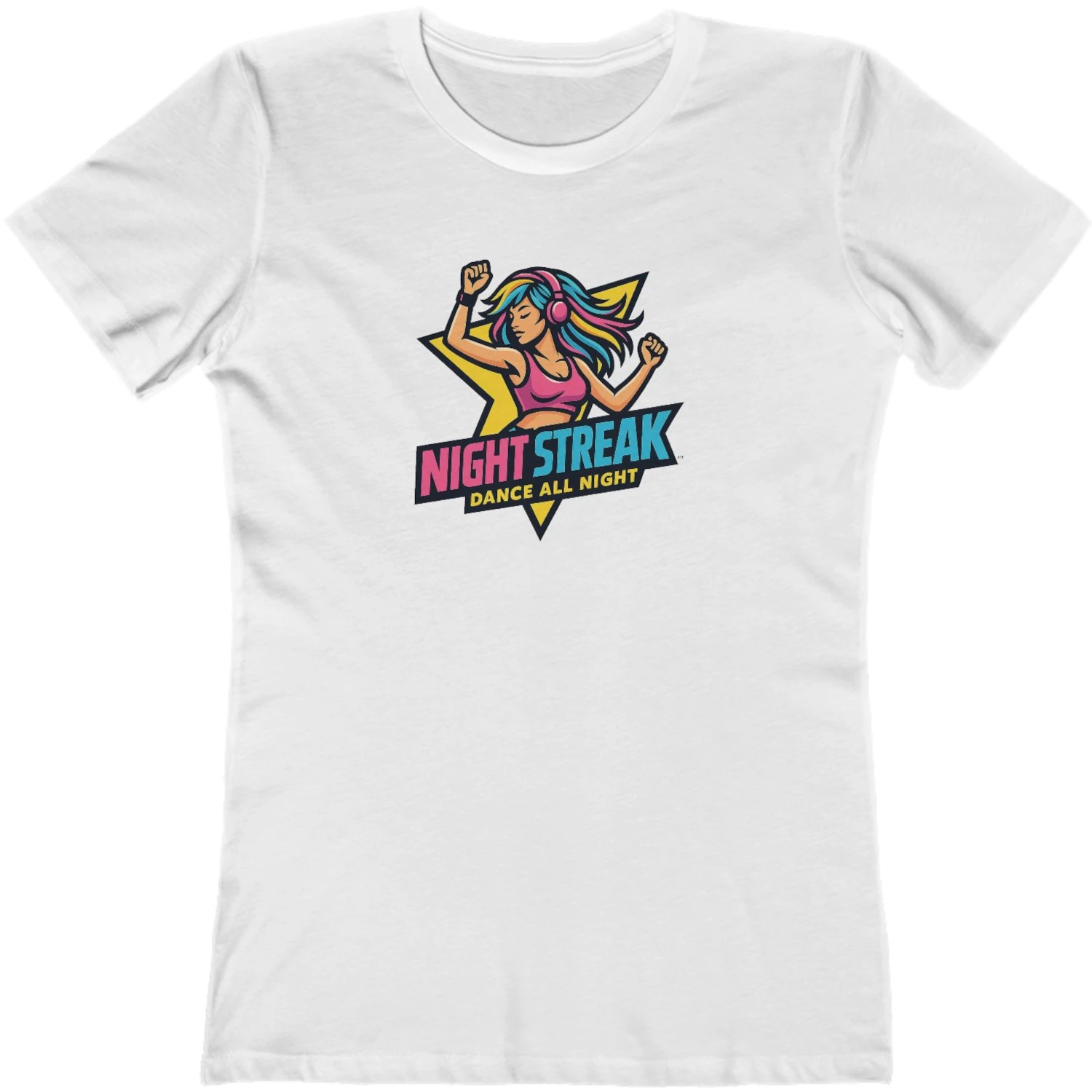Night Streak™ Dance All Night, Women's Luxury Graphic Tee T-Shirt, Boyfriend, Design 1 - Image 8