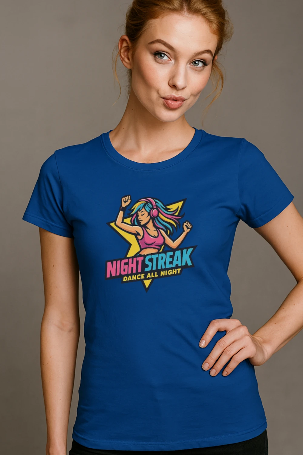 Night Streak™ Dance All Night, Women's Luxury Graphic Tee T-Shirt, Boyfriend, Design 1 - Image 2