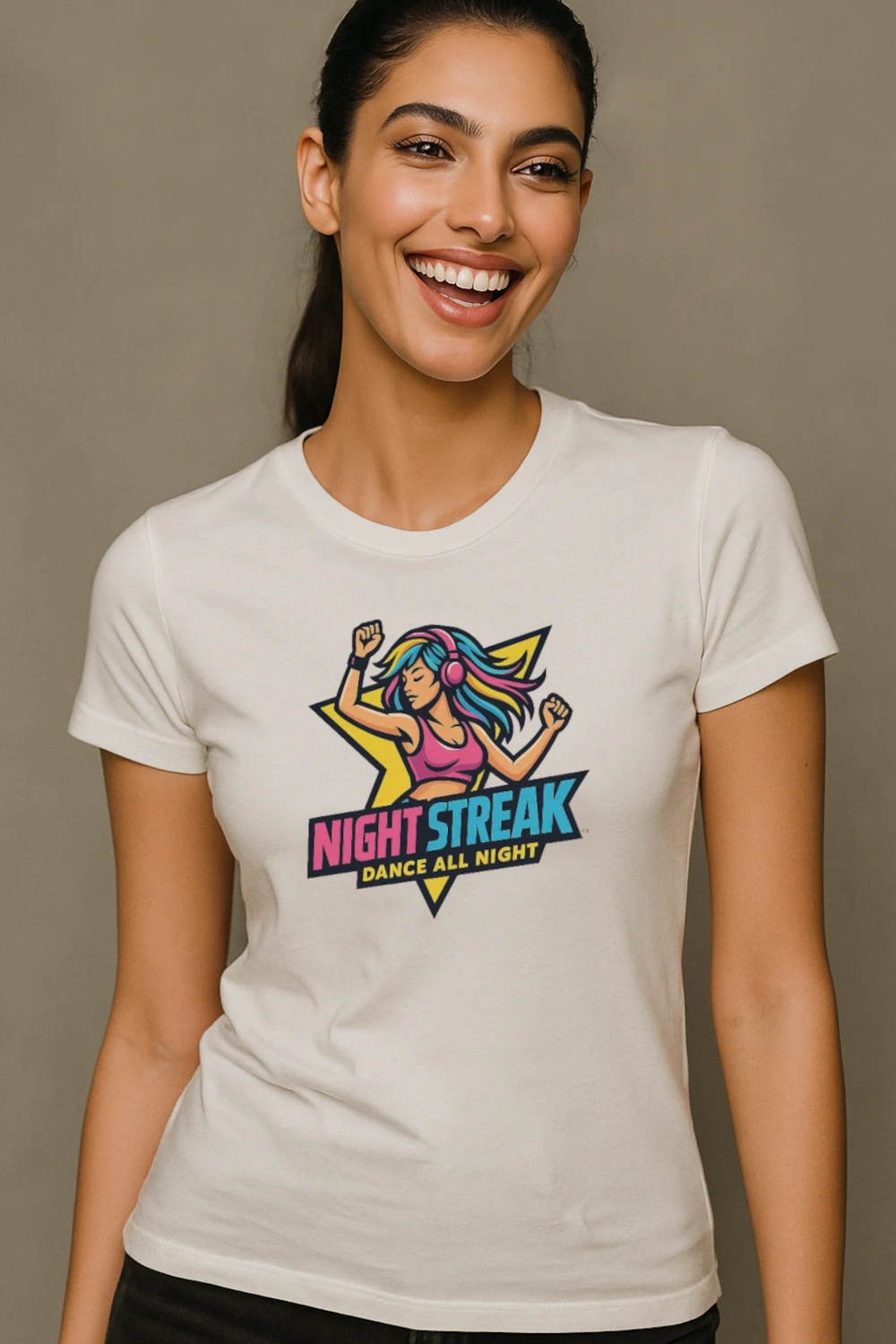 Night Streak™ Dance All Night, Women's Luxury Graphic Tee T-Shirt, Boyfriend, Design 1 - Image 3